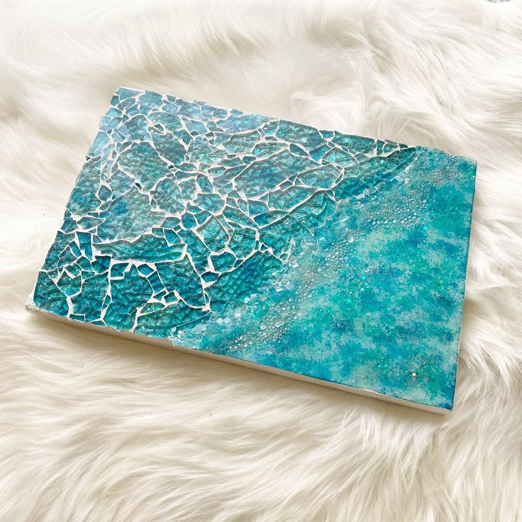 12 x 8 Cracked Glass Mosaic Ocean Wall Art Ocean Art Tempered Glass Mosaic Glass Art Sea Turtle Beach Art Blue Glitter اپوکسی در هنر و صنایع دستی