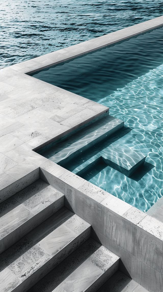Modern Concrete Swimming Pool Ideas for a Sleek Backyard 70 میکروسمنت سطوح پله ها